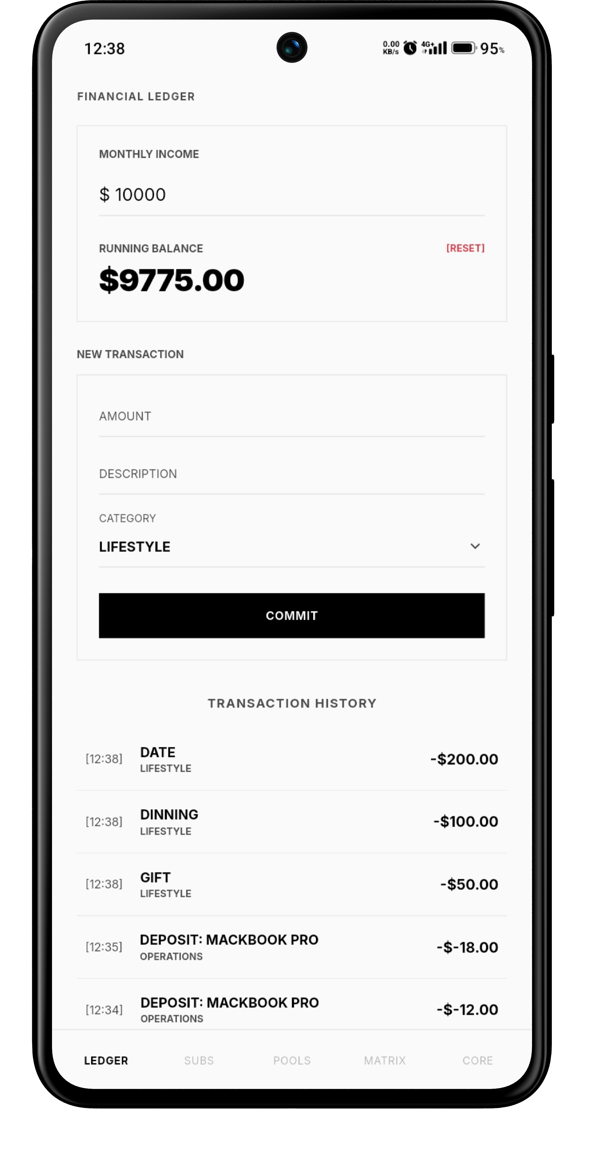 Exomic expense screen